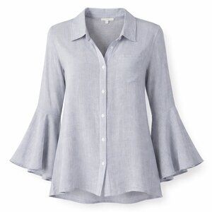 Mystree Button Down Blouse Bell Sleeve 100% Cotton Business Casual